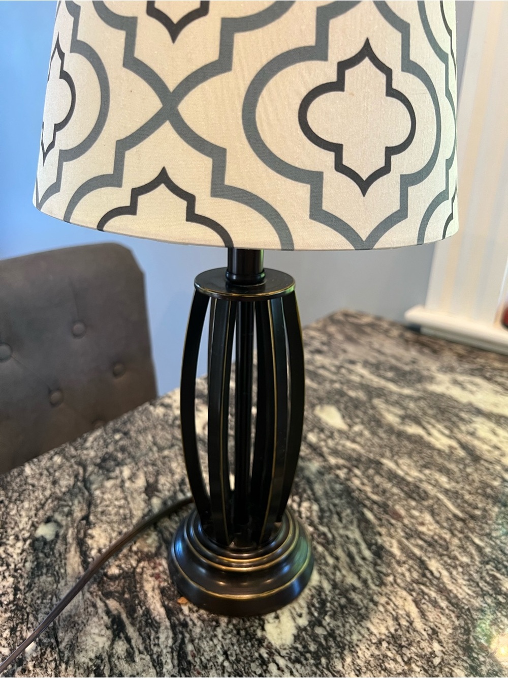 Black Table Lamp w/ Geometric Drum Shade, Switch, LB1356, 60W 120V